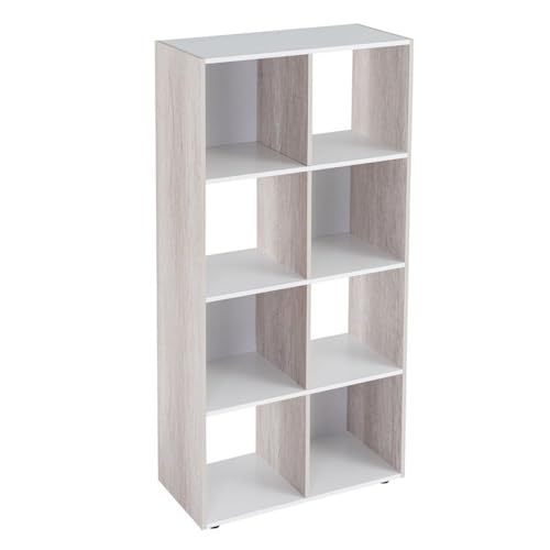 LOLAhome Estantería Cubo de 8 Huecos Color Blanco y Madera de 60x120 cm