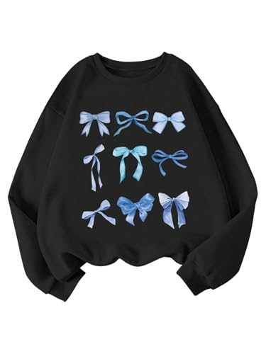 WDIRARA Girl's Graphic Print Long Sleeve Round Neck Oversized Sweatshirts Pullovers