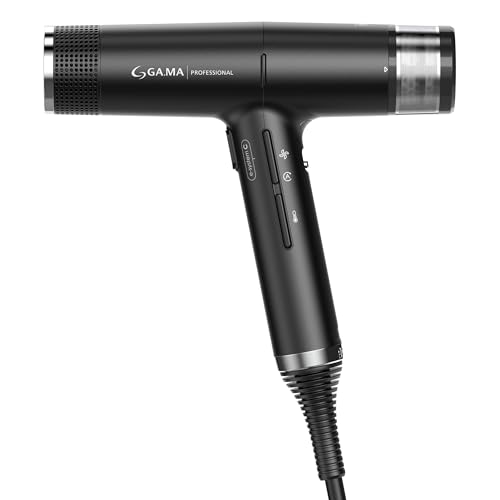 GA.MA iQ1 Perfetto Hair Dryer with 110 000 RPM Intelligent Brushless Motor Oxy Active Technology Auto-Clean & Washable Filter Includes Diffuser & 3 Nozzles Black