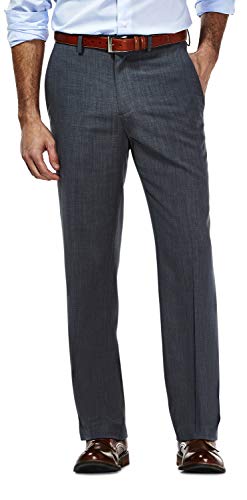 Haggar Men's Travel Performance Stria Gab Tailored Fit Flat Front Suit Separate Pant, Graphite, 34Wx32L