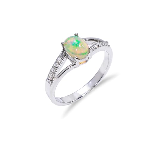 HIMALYA QUARTZ Anillo de compromiso de plata Anillo de ópalo de fuego etíope Anillo de piedra natural Anillo para hombre y mujer con plata 925 R039