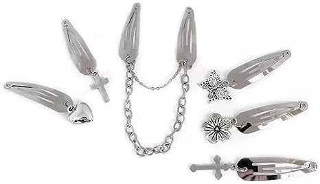 4Pcs Silver Metal Snap Hair Clips Chain Cross Heart Hair Barrettes Clips with Pendant Girls Hair Accessories,Hair Styling Accessories - Image 3