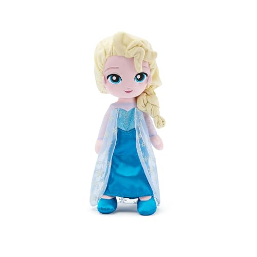 Disney Store Official Elsa Plush Doll - Princess Plush with Shimmering Snowflake Cape Iridescent Metallic Bodice Satin Skirt & Embroidered Features - Frozen Toys - 14 Inches