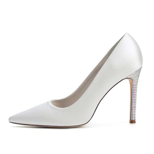 Pointed Toe Women's Slip-on Satin Stiletto High Heel, Closed Toe Heel Sandals For Women, Bride Shoes For Wedding With Rhinestones On The Back Heel, Perfect For Bridal Parties, Proms2