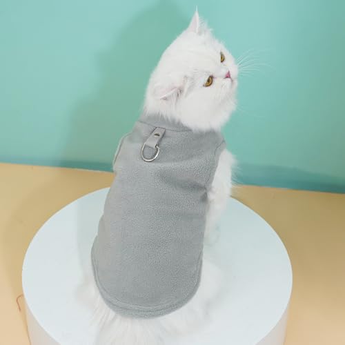 犬&猫服-肥厚無地フリースペット服と牽引リング(任意の牽引ロープを掛けることができる)