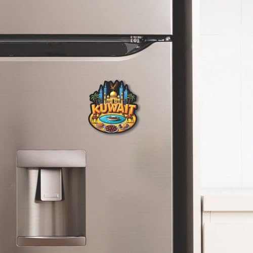 Image of CVANU Kuwait Country Landmark Theme 2pcs MDF Fridge Magnet - Wooden Travel Souvenir Refrigerator Decorative Collectible Magnet