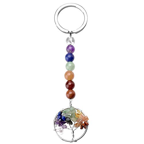 Schlüsselanhänger Lebensbaum Anhänger INTVN Schlüsselbund Natürlich Edelstein 7 Chakra Anhänger Schlüsselring Heilsteine Keychain für Paare Beste Freunde