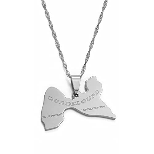LIUZIXI Guadeloupe Carte Pendentif Collier - Ethnique Charme Pays Carte Pendentif - Patriotique National À La Mode Chaîne Fine Bijoux pour Hommes Femmes Anniversaire Cadeau De Fête,Argent