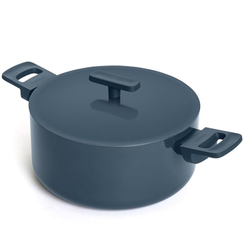 Image of Ember Cookware Arcilla Ceramic Dutch Oven 24 cm, 5L with Metallic Lid | 75% Less Oil Usage | Non Stick Non Toxic Pot | 5-Year Warranty | Ceramic Cookware | Biryani Pot | PFAS & PTFE Free | Blue