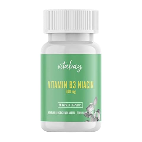 Vitabay Vitamin B3 Niacin | 500 mg x 90 vegane Kapseln | Hochdosiert | Flush Free | Laborgeprüft & hergestellt aus hochwertigen Rohstoffen Cover