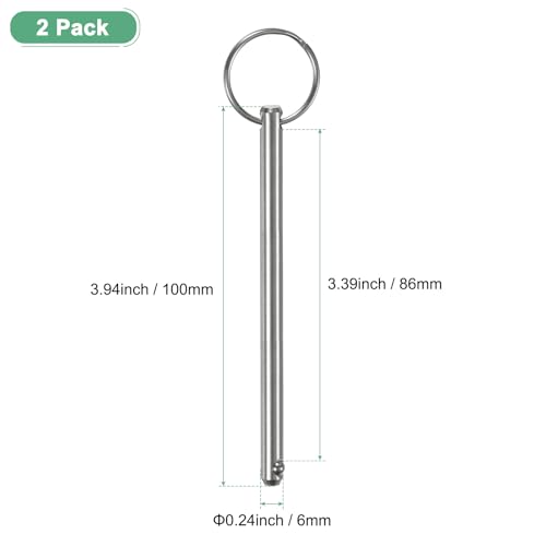 M METERXITY 2er-Pack Schnellspannstifte, 1/4 [6mm] Durchmesser, 3,39 [86mm] Verwendungslänge Bimini Top Stift für Schiffbau/Boot/Anhänger, 3,94 [100mm]