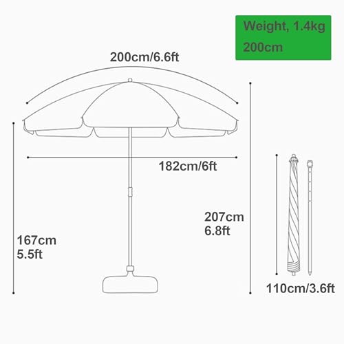 Parasol de plage de 2,4 m à 2,7 m rond vert réglable piscine