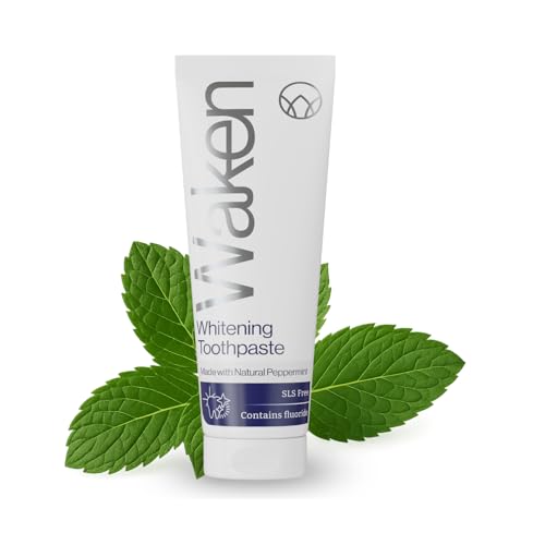 Waken Whitening Toothpaste Natural Enzymes & Peppermint Tooth paste with Fluoride Hydrogen Peroxide-Free Toothpaste Whitening Fresh Breath & White Teeth Vegan 75ml