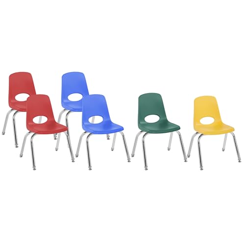 Image of Factory Direct Partners 12 inch School Chairs, Stackable Kids Classroom Chair, Set of 6 Stacking Student Chair with Swivel Glides For Preschool, Kindergarten, and Early Learning Centers, Assorted Colors