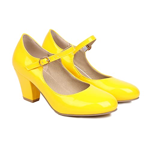 Elbslutt Women's Patent Leather Block Heel Mary Janes Retro Rockabilly Shoes Ankle Strap Chunky Pumps Work Office Dress Shoes2