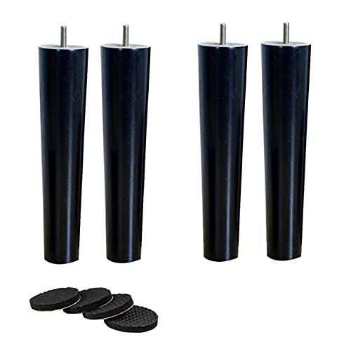 Pieds de meubles bois massif noir M8 Feng Shui | Lot de 4 avec boulons pour armoire et lit