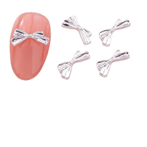 qbodp 50 Pcs Nail Decoration Fashion Nail Decoration Bow Decoration for Nail, Nail Supplies Nail Art Decoration Accessories,Silver
