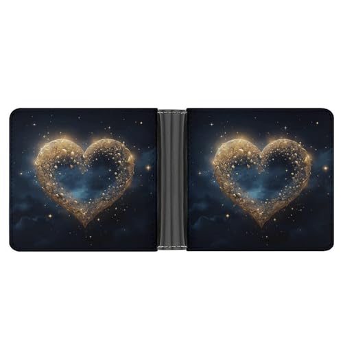 Men's Leather Wallet Bifold Wallet for Men Golden Heart Picture Slim Wallet with Multiple Card Classic Passcase Mens Card Holder