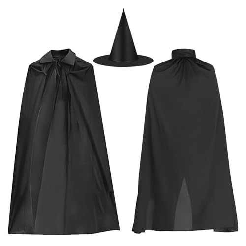 YXHZVON Conjunto de capa e chapéu de mago Halloween, capa de vampiro, capa com chapéu kit de bruxa para crianças, cosplay para suprimentos de festa de Halloween (preto - 140 cm)
