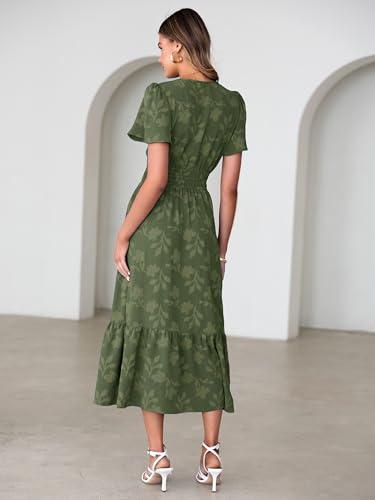 Image of Simplee Womens Summer Boho Maxi Dress Semi Formal Wedding Guest Short Sleeve V Neck Empire Waist Floral Long Dresses