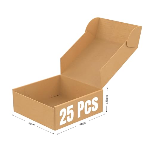 Image of BonKaso 3 Ply Brown Flap Corrugated Boxes for Packaging | 4 inchx4 inchx1.5 inch (Pack of 25) | Cardboard Packing Box for Shipping,Courier & Goods Transportation