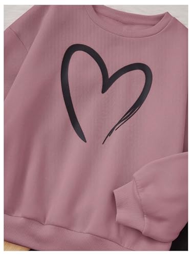 OYOANGLE Girl's Sweatsuit Set 2 Piece Heart Print Long Sleeve Sweatshirts and Joggers Sweatpants Tracksuit4