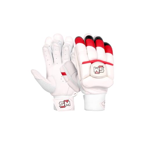 Image of SM Power Batting Gloves Men's | Cricket Gloves | Super Test Model | Imported Sheep Leather Palm | Full Fibre Shield | Plastazote Thumb Protection | Water-Repellent | Professional Gloves | Size Men's