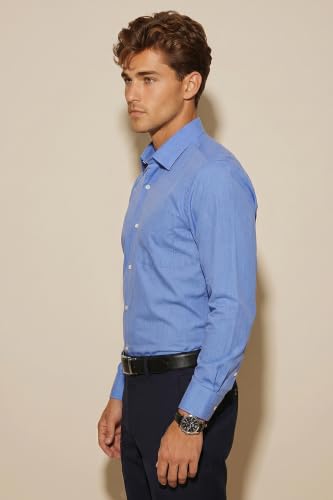 Image of Peter England Men's Everyday Solid Slim Fit Full Sleeve Formal Shirt | Cotton-Rich