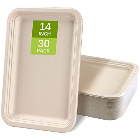 CVIUYO 30Pack Disposable Paper Plates | 14 inch Super Hard Biodegradable Bagasse Tray, 100% Compostable Environment-Friendly Bagasse Crayfish Tray, Suitable for Picnic Barbecue and Party Cover
