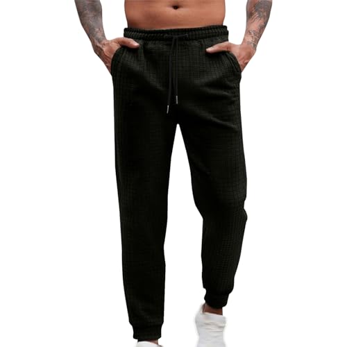 Mens Waffle Sweatpant Casual Stretch Textured Lightweight Loose Fit Workout Trousers Drawstring Athletic Jogger Pants