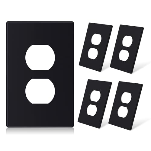 ELEGRP 1-Gang Screwless Duplex Wall Plates Mid-Size Unbreakable Thermoplastic Faceplate Cover for Duplex & Combination Receptacle Wall Outlet & Toggle Switch UL Listed (5 Pack Matte Black)