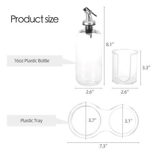 Image of Tbestmax Plastic Mouthwash Dispenser with Cup Holder, Clear Mouth Wash Pump Bottle with Tray for Bathroom Organizers, 16oz Refillable Mouthwash Container