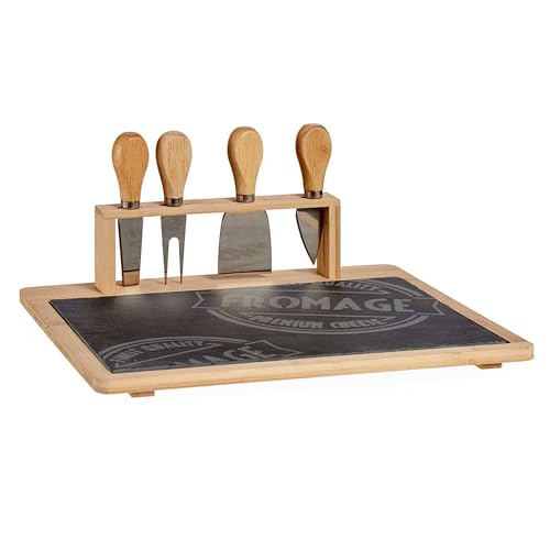 Tabla quesos bambu y pizarra con 4 cuchi colección KINVARA