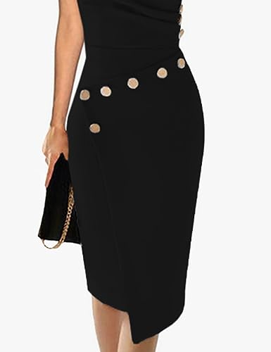 Image of Lrady Women's Deep V Neck Casual Work Bodycon Cocktail Party Pencil Midi Dress