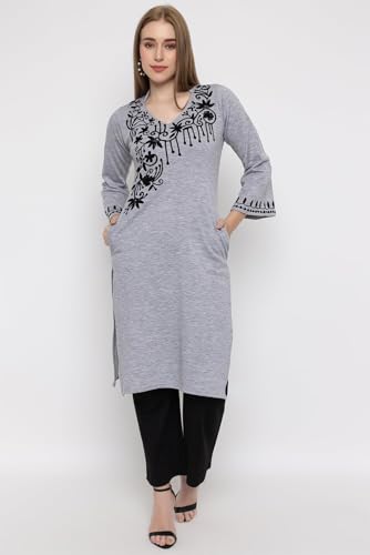 Image of Rosary Women's Woolen Winter Embroidered Kurta with Palazzo | Warm Ethnic Suit Set - 2 Piece Outfit