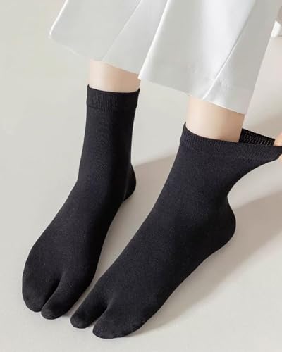 Image of Tabi Socks Athletic Cotton Crew Length Quarter Ankle Two Toe for Women and Men, 6 Pk Black White Gray