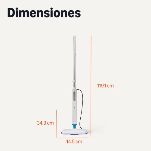 Miniatura 5 de Amazon Basics Mopa A Vapor Para Limpieza De Suelos Duros Con Depósito De 450ml, Cable De 6m, 3 Almohadillas Lavables, Blanco