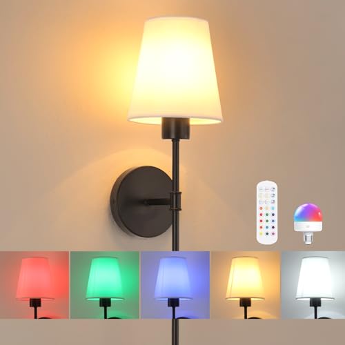 Image of Shenmoyl Battery Operated Wall Sconce, 120H Usage Time 22.6 inch Rechargeable Wall Light with Dimmable Bulb, 12 Colors Wall Sconce for Bedroom Living Room, Black