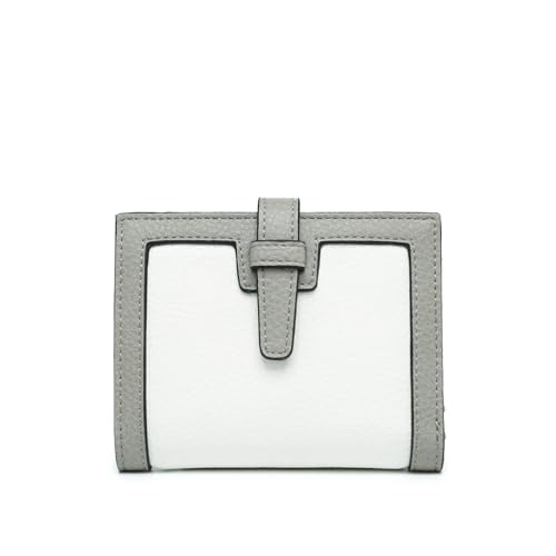 JEN & CO. Bessie Bifold Wallet Women Vegan Leather Credit Card Holder Coin Purse Change Pouch for Women (White/Grey)
