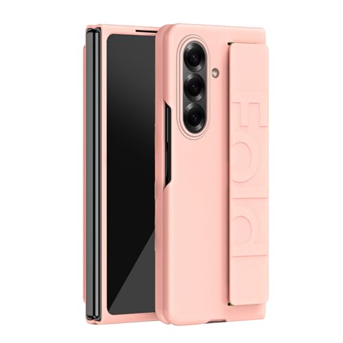 Coque Samsung Z Fold 7 rose ultra fine en polycarbonate givré avec dragonne silicone