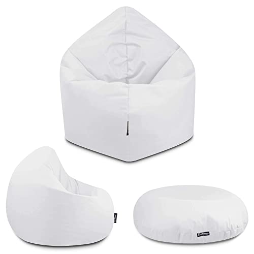 BuBiBag - 2in1 Sitzsack Bodenkissen - Outdoor Sitzsäcke Indoor Beanbag in 32 Farben und 3 Größen - Sitzkissen für Kinder und Erwachsene (100 cm Durchmesser, Weiß) Cover