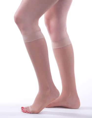 Image of Allegro 15-20mmHg Essential 17 Sheer Support Open Toe Compression Sock - Comfortable, Open Toe, Knee High Support Stockings