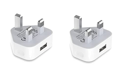 eTECH (2Pack) Adapter (5V/1A) USB Adapter 100-240V Input DC Adapters For Charging Multi-function Power Adapter For Electronic Devices (UK Plug White)