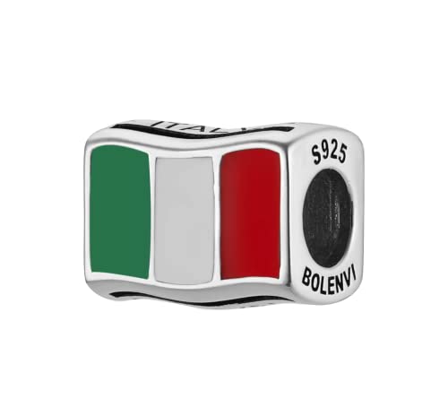 Bolenvi Flags Travel Country, 925 Sterling Silver Charm Bead For Pandora & Similar Charm Bracelets or Necklaces (Italy)