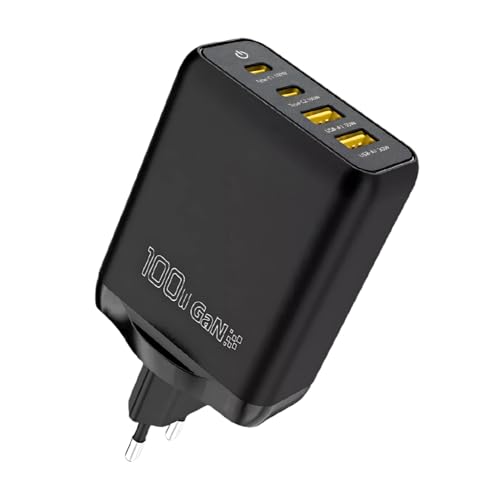 Carregador Turbo de 100W Quatro Saídas USB-C e USB com Tecnologia GaN para Carregar Seus Dispositivos com Eficiência, Compatível com Iphone, Android, Notebook, Pods (Preto)