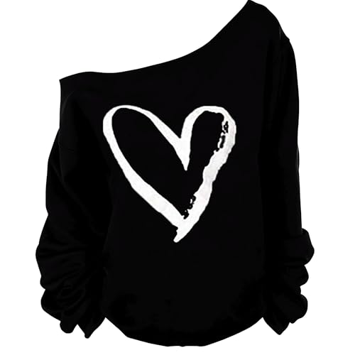 Image of MAGICMK Woman's Sweatershirt Lips Print Causal Blouse Off The Shoulder Long Sleeve Loose Slouchy Pullover Plus Size Tops