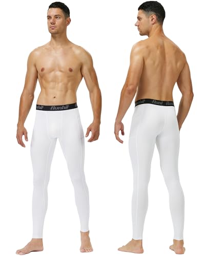 Image of Runhit Mens Compression Pants Running Tights Pockets Sports Leggings Spandex Workout Cycling Athletic Thermal