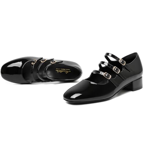 Mostrin Mary Jane Shoes Women Round Toe Dress Shoes for Women Chunky Low Heels Adjustable Buckle Strap Pumps for Work Office Wedding Party
