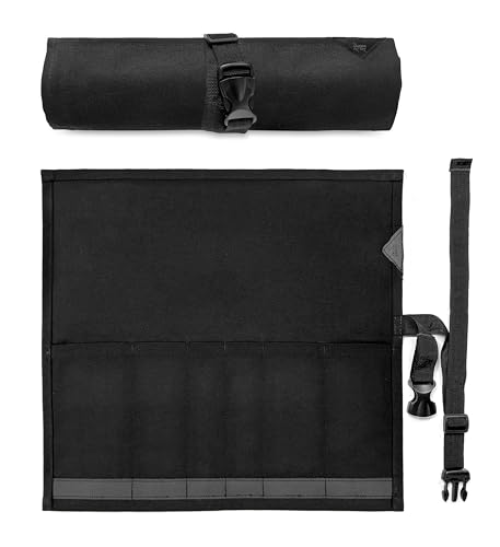 Under NY Sky Estojo Porta Faca - 6 Bolsos, Case em Lona Parafinada Grossa, Reforço de Couro - Bolsa Rolo Porta Faca - Chef, Grill, Churrasco - Preto