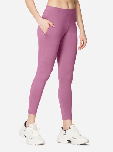 Image of VSTAR PL02 Women Ankle Length Stretchable Slim Fit Leggings with Secured Side Pocket | Moisture-Wicking | Soft Waistband & Cotton-Elastane Fabric | XL | Wild Rose